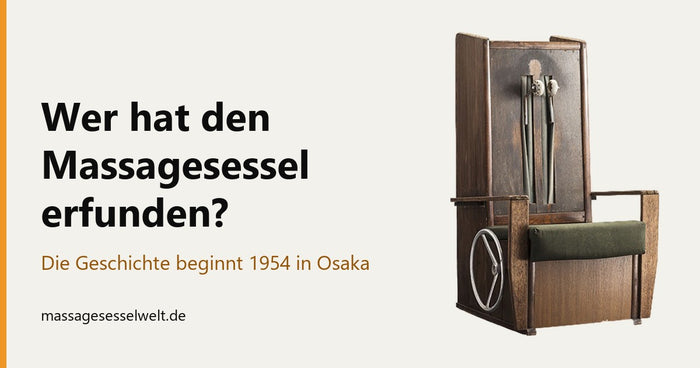 Wer hat den Massagesessel erfunden? Die Geschichte beginnt 1954 in Osaka. Foto des ersten Massagesessels aus Holz.