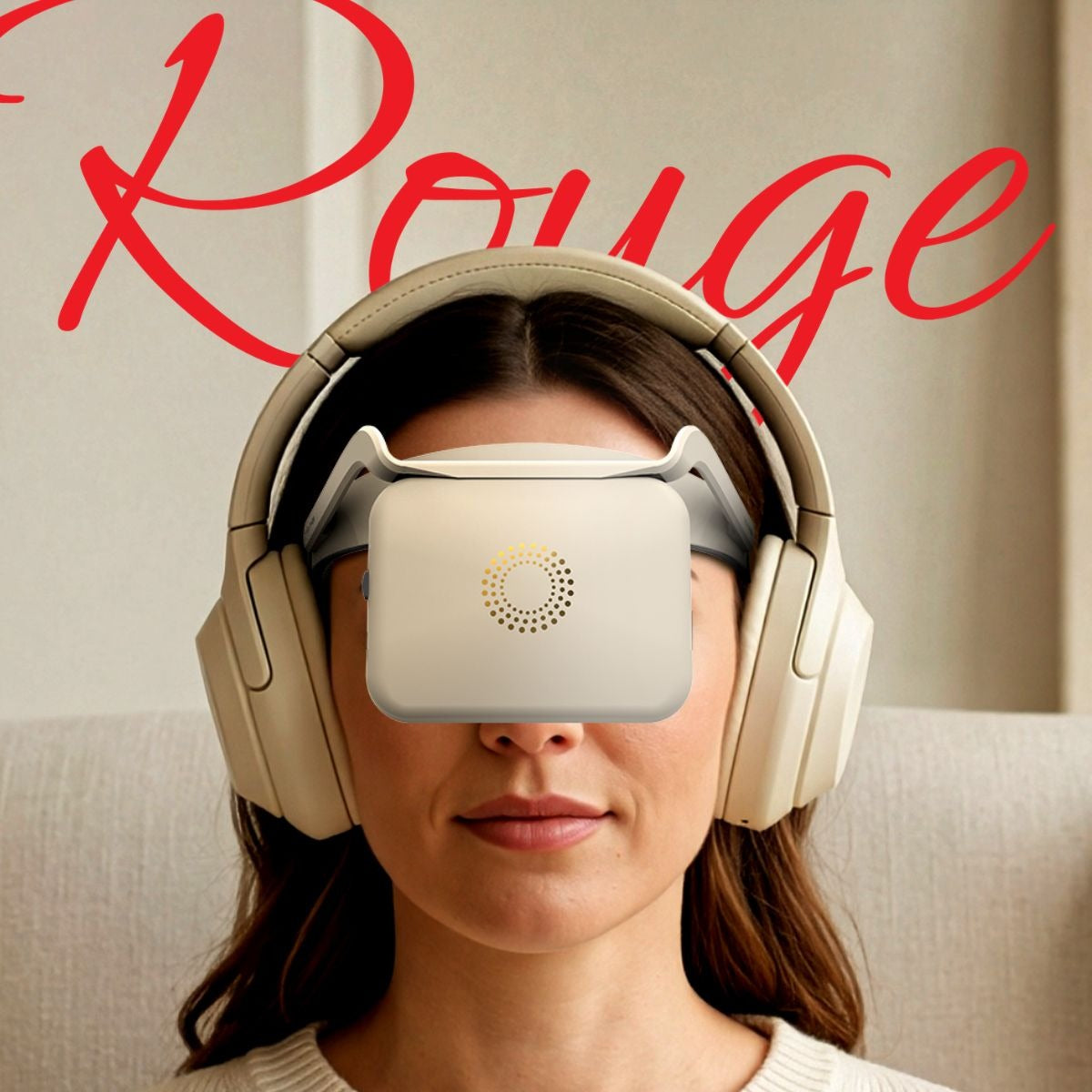 
neuroVIZR ROUGE am Kopfband getragen, mit Kopfhörern