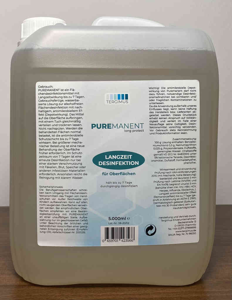 
TERGIMUS Puremanent Long Protect langzeit Oberflächendesinfektionsmittel – 5 L